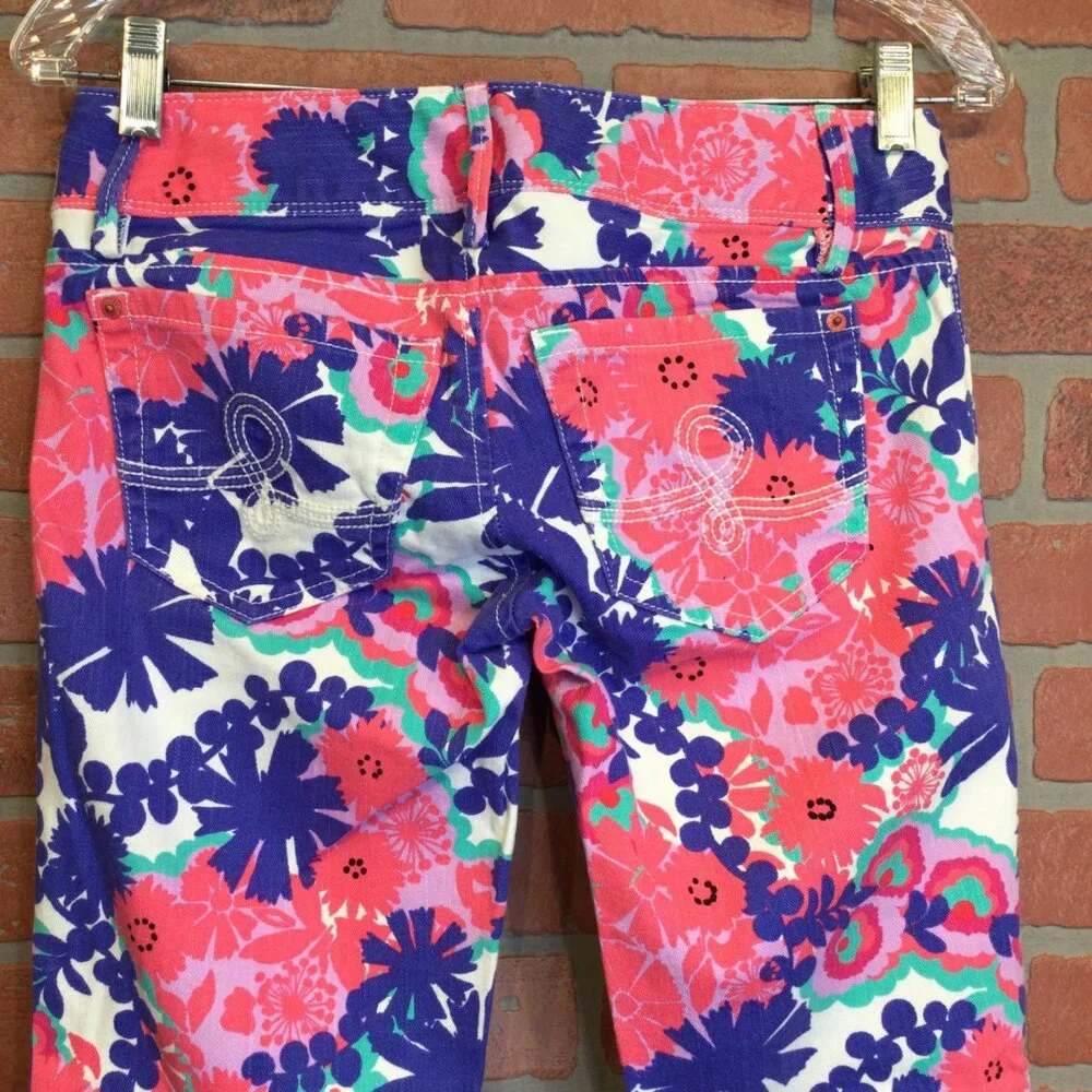 Lilly Pulitzer Worth Skinny Mini Floral Print Jeans Size 00 Multicolor Preppy